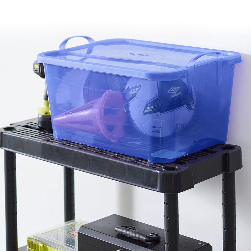 Blue 55 Quart Stackable Plastic Storage Bins with Lids, Set of 6