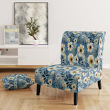Blue Coastal Elegance Floral Pattern II - Upholstered Cottage Accent Slipper Chair