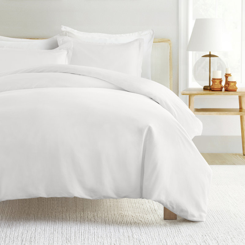 Premium 300TC Brushed Cotton Comforter & Duvet Cover Set, Twin Duvet Cover & Insert + 1 Standard Sham, White