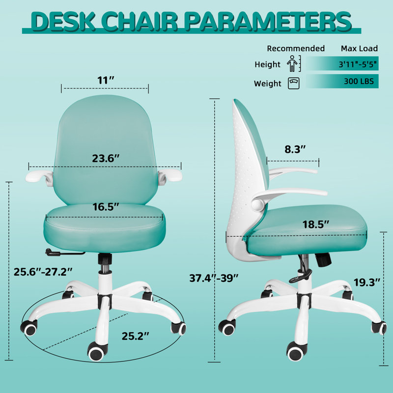 Chaise de travail en similicuir Leslei, Menthe