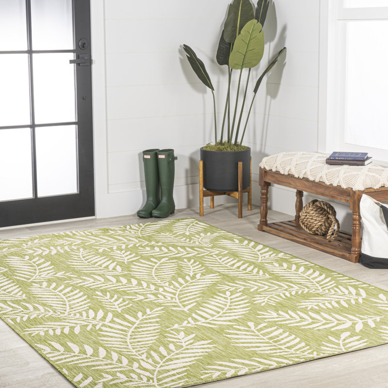 Tapis intérieur / extérieur vert / crème Marjory Nevis, Rectangle 3 pi 11 po x 6 pi