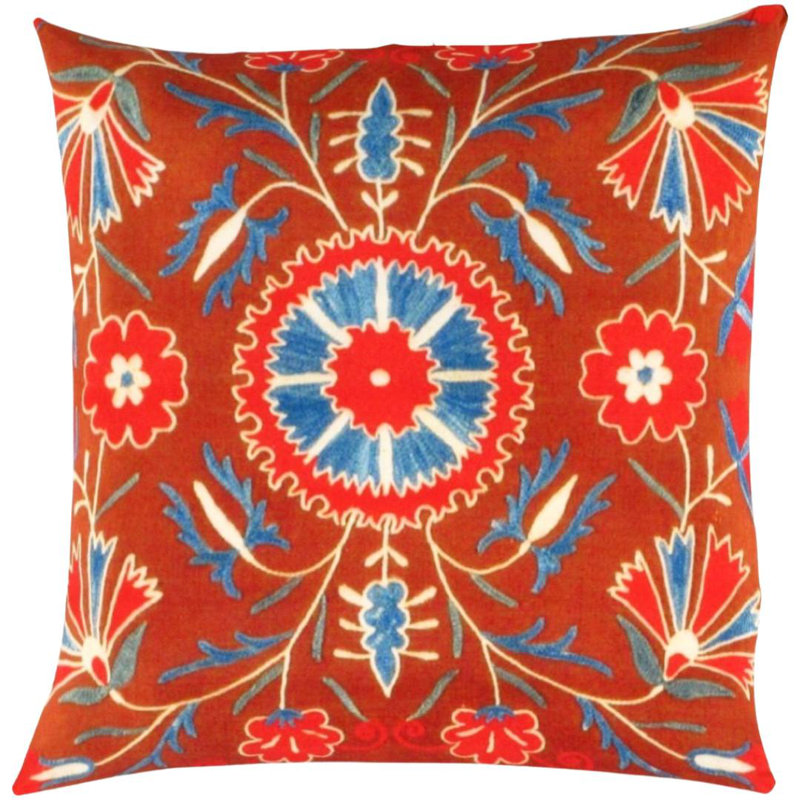 Square Pillow Cover & Insert, Square 20", Brown/Red/Blue Floral