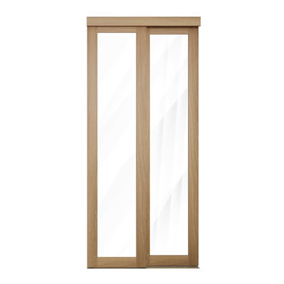 36 po x 80 1/2 po Porte coulissante transparente 1-Lite, chêne blanc