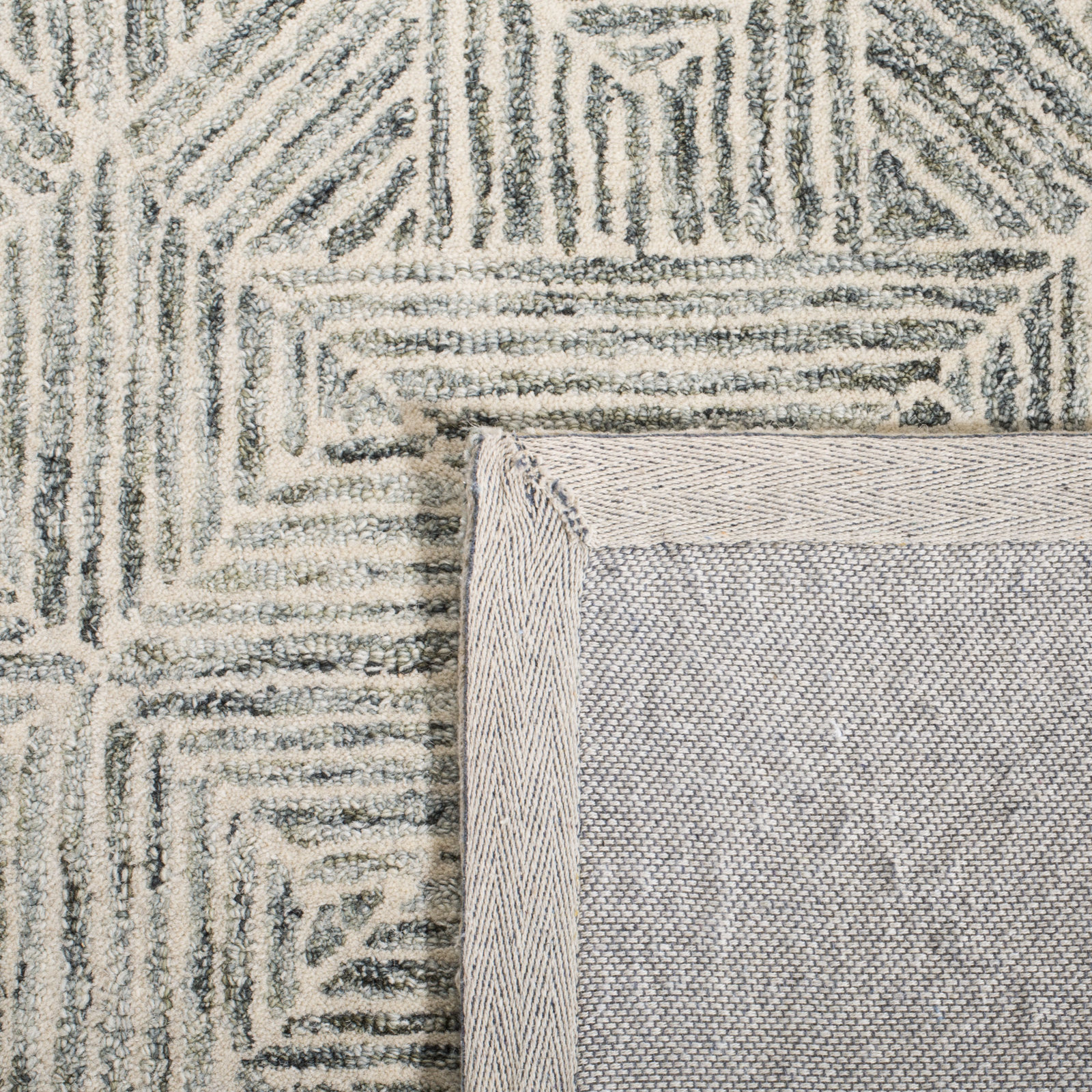 Linsly Handmade Light Green/Ivory Rug, Rectangle 5' x 8'