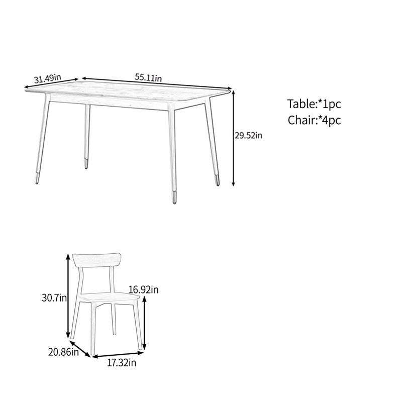 Ensemble de table en bois massif, H 29,52 po x L 55,11 po x l 31,49 po