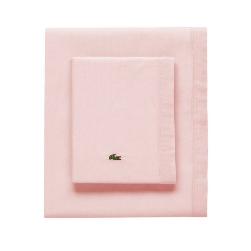 Ensemble de draps en coton percale Lacost, Ensemble de draps pour lit double avec 2 taies d'o, Bleu allure