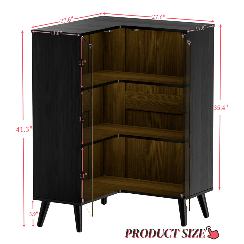 L-shaped Corner Display Case With Tempered Glass Doors, Led Lighted Curio Cabinet With Adjustable Shelves For Collectibles 