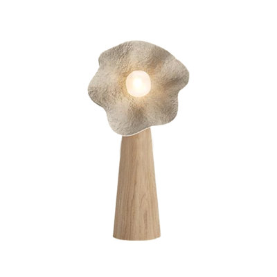 Lampe sur pied Wabi-Sabi de 60 cm de hauteur, style floral, pied en bois massif, abat-jour blanc à motifs floraux