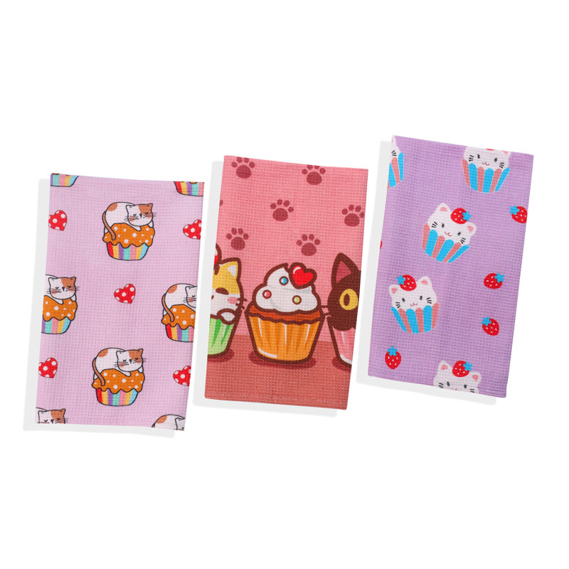 Kawaii Cupcake Cat Cotton Kitchen Towel Set