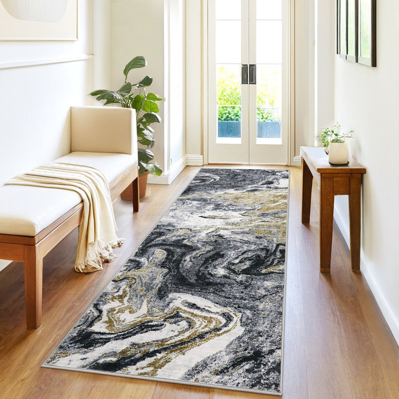 Abstract Machine Washable Area Rug Low Pile Non-Slip Stain-resistant Carpet for Living Room Bedroom Dining Room, Tan