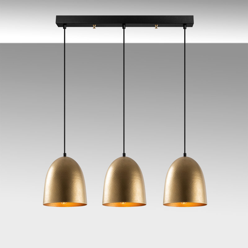 Luminaire suspendu en dôme à 3 lumières pour îlot de cuisine Monhegan, Or