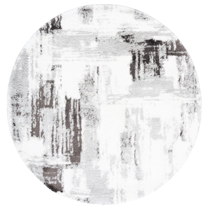 Keanu Abstract Gray/Dark Gray Area Rug, Round 7'
