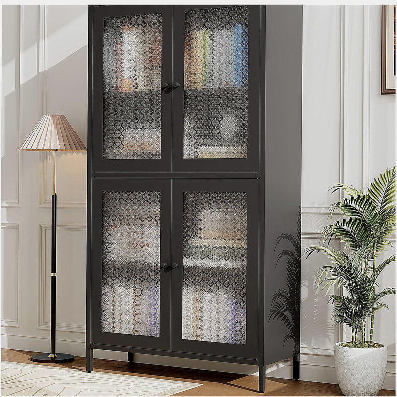 Armoire de rangement classique en métal avec 4 portes en verre et 4 tablettes indépendantes, armoire latérale