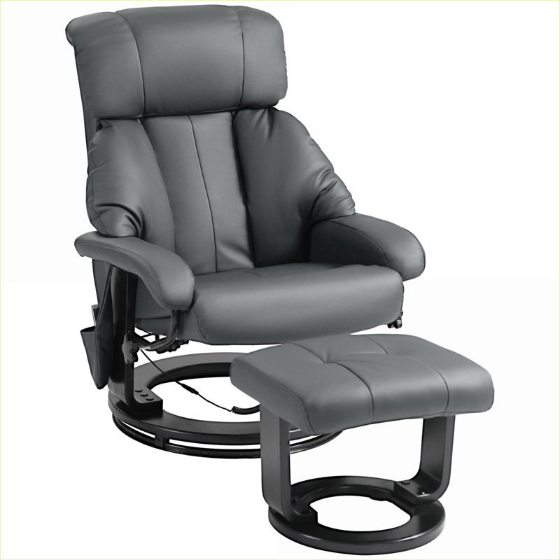  Fauteuil inclinable de massage en similicuir gris neutre avec repose-pieds, inclinaison manuelle pivotante à 360 ° pour un usage domestique