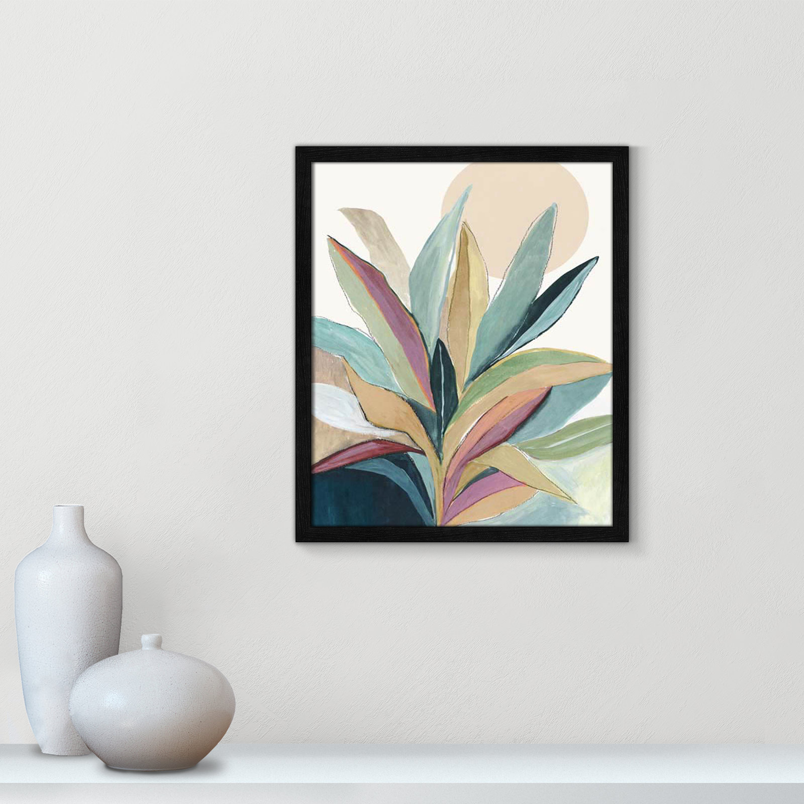 Sunny Bright Leaves I by Asia Jensen, Black Slim Unmatted Picture Framed, 19" H x 16" W x 0.75" D