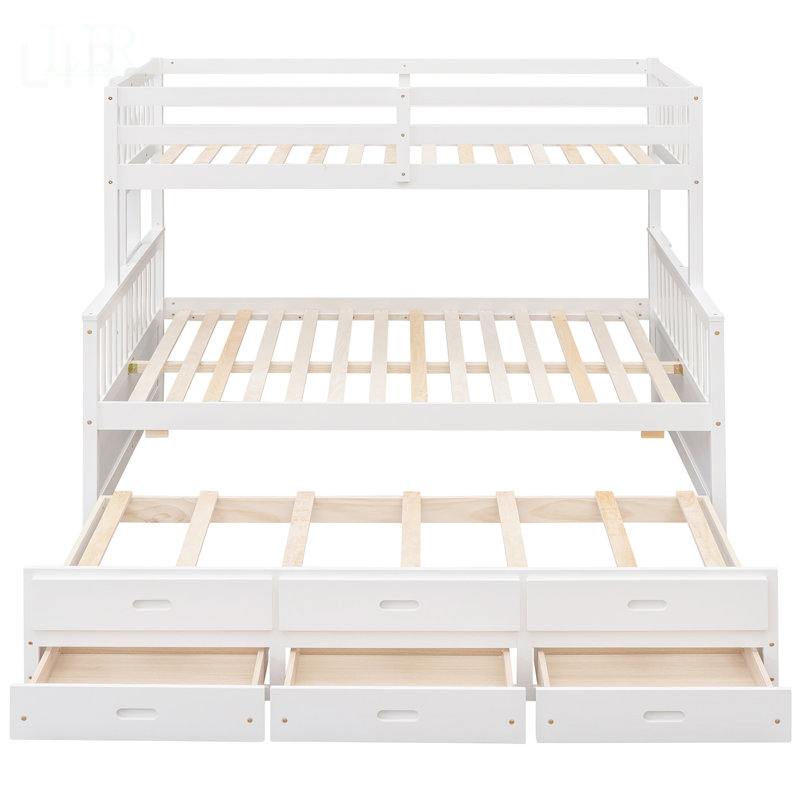 Twin-Over-Full Bunk Bed With Twin Trundle And Drawers, Separable Design For Maximum Space Efficiency, White