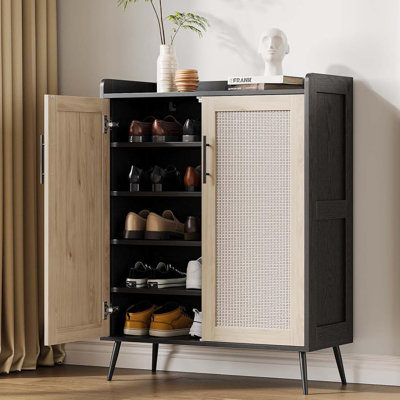 6-Tier Rattan Shoe Cabinet with Doors