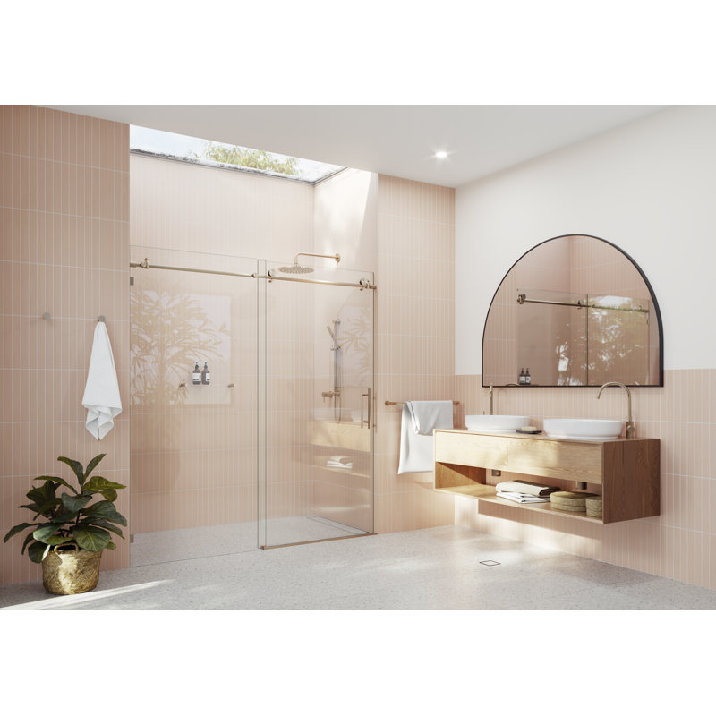 Eclipse 64 - 68 in. x 78 in. Fully Frameless Sliding Shower Door, Brushed Bronze
