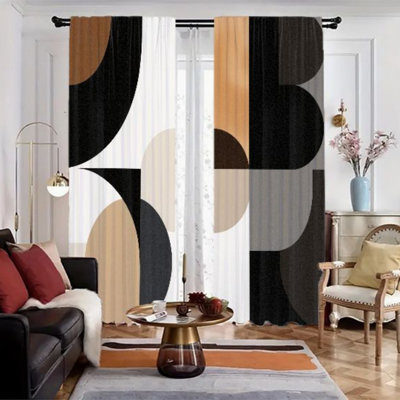 2Pcs rideaux géométriques abstraits, rideau filtrant la lumière à motif minimaliste bohème moderne pour le salon, rideaux de fenêtre de cuisine, décoration intérieure