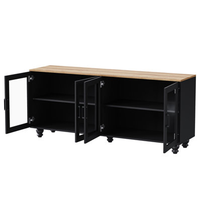 Meuble télé avec matériaux, capacité de 70 po, noyer noir et foncé, tablettes réglables, pieds modernes élégants, tablettes, tablettes, gracieux