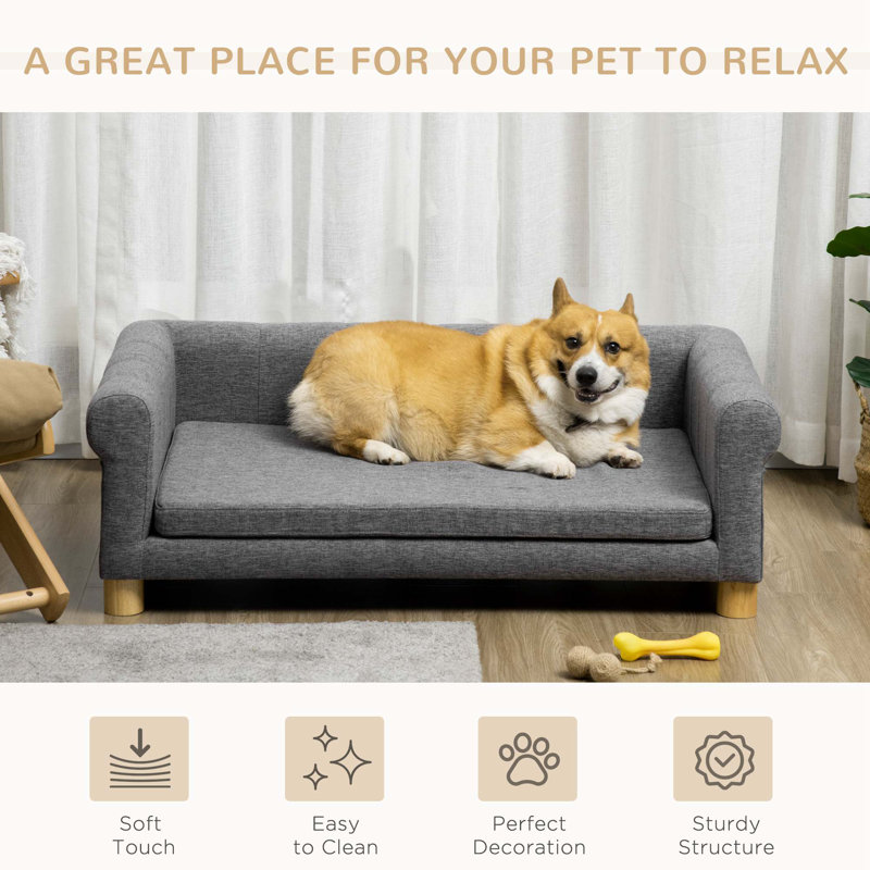 Medium Dark Gray Elevated Pet Sofa with Removable Cushion