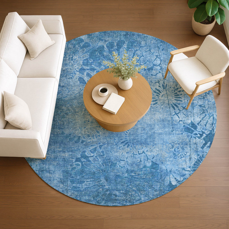 Machine Washable Indoor/Outdoor Derrick ACN2224 Floral Rug, Round 8'