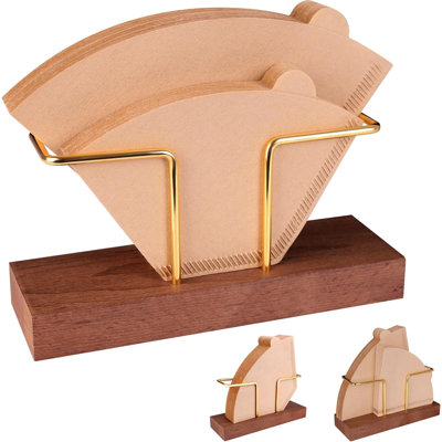 Coffee Filter Holder Storage, Black Walnut ， Brass Rack Coffee Filter Container for Coffee Bar，Home，Office, Compatible