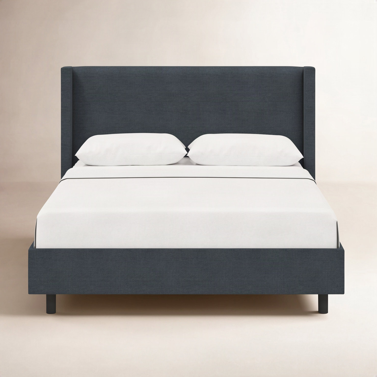 Hanson Upholstered Wingback Platform Bed, Classic Navy Linen, Full