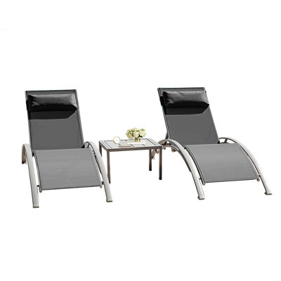 Pool Lounge Chairs Set Of 3-Dark Grey (2 Lounge Chairs+1 Table)