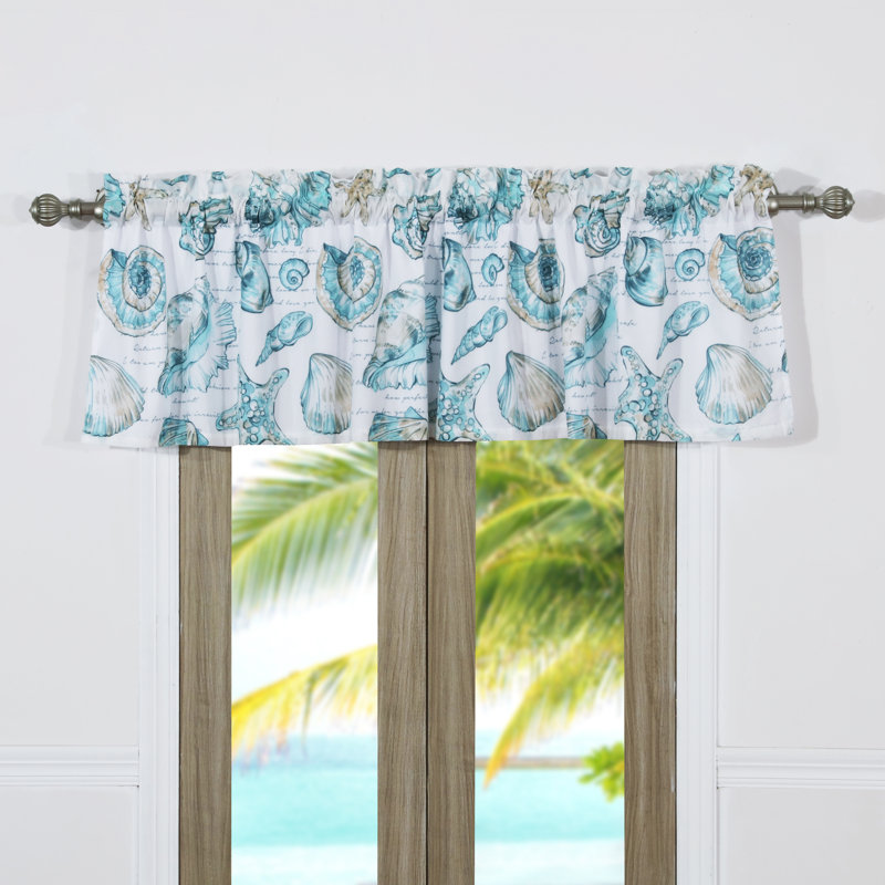 Cruz Coastal Teal and White Polyester Window Valance