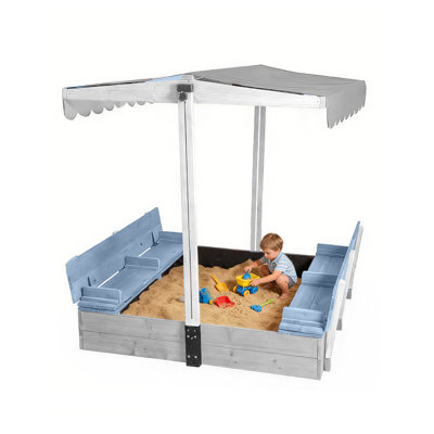 47.2" x 47.2" Solid Wood Square Sandbox With Cover, Blue