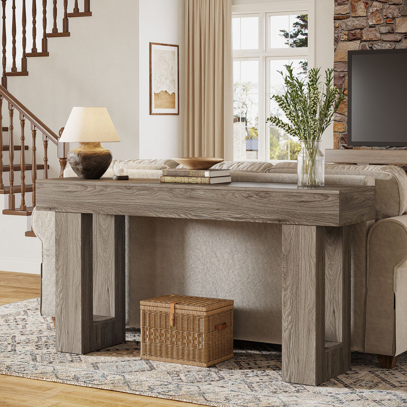 63" Farmhouse Console Table, Natural Wooden Sofa Table Rectangular Accent Console For Entryway, Hallway & Living Room (grey)