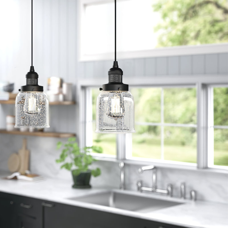 Odonnell 1-Light Dimmable Metal Single Pendant, Seedy, Matte Black
