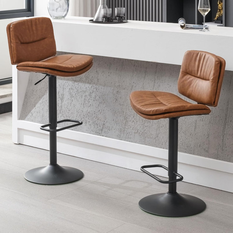 Tabouret de bar double à hauteur réglable et rembourré (ensemble de 2), 2, Brun whisky