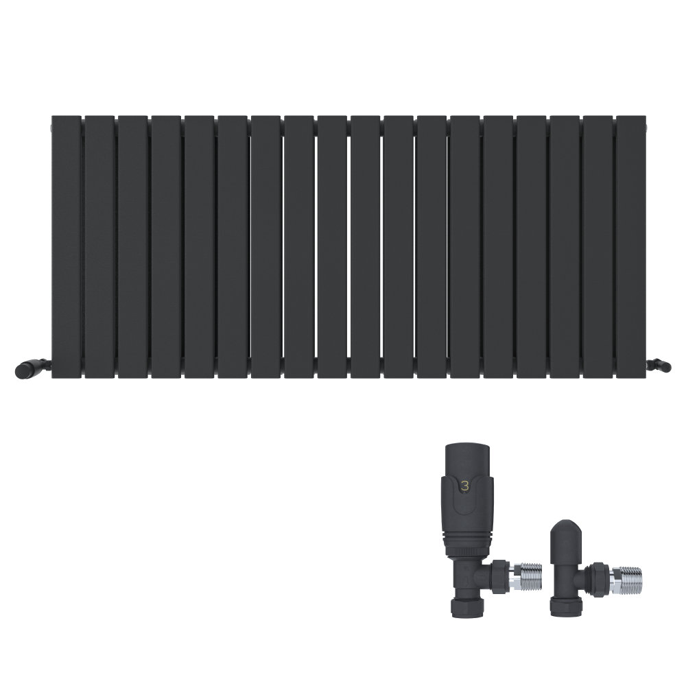 iBathUK Belgravia Horizontal Double Slim Flat Panel Radiator Angled Valve