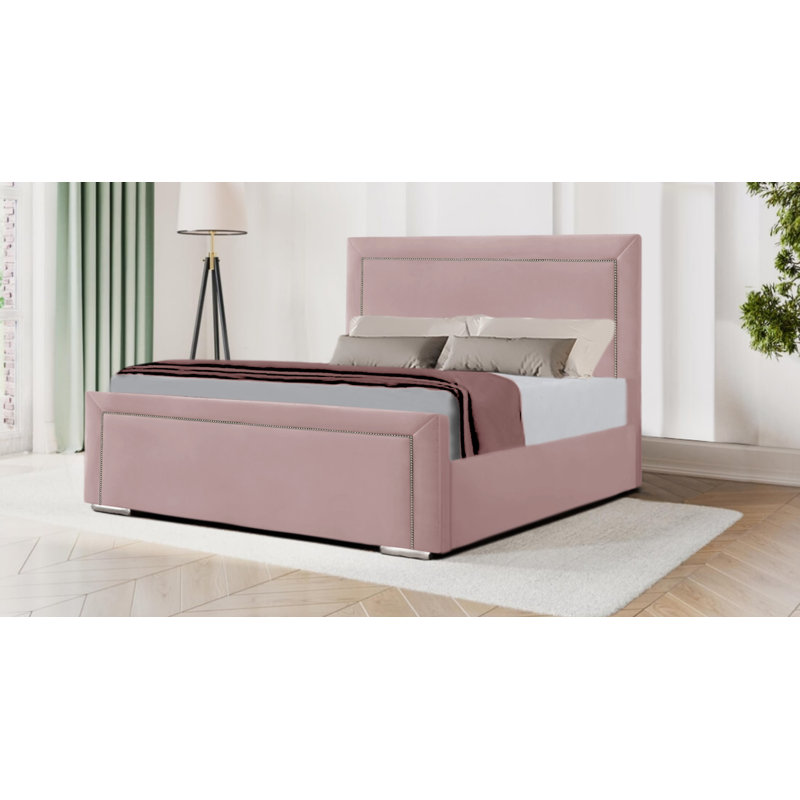 Mukkesh Upholstered Bed, Pink, Double (135 x 190 cm)