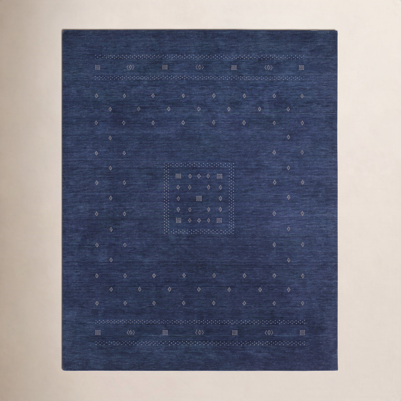 Simi Hand-Woven Geometric Cotton Wool Rug, Dark Navy, Rectangle 8' x 10'