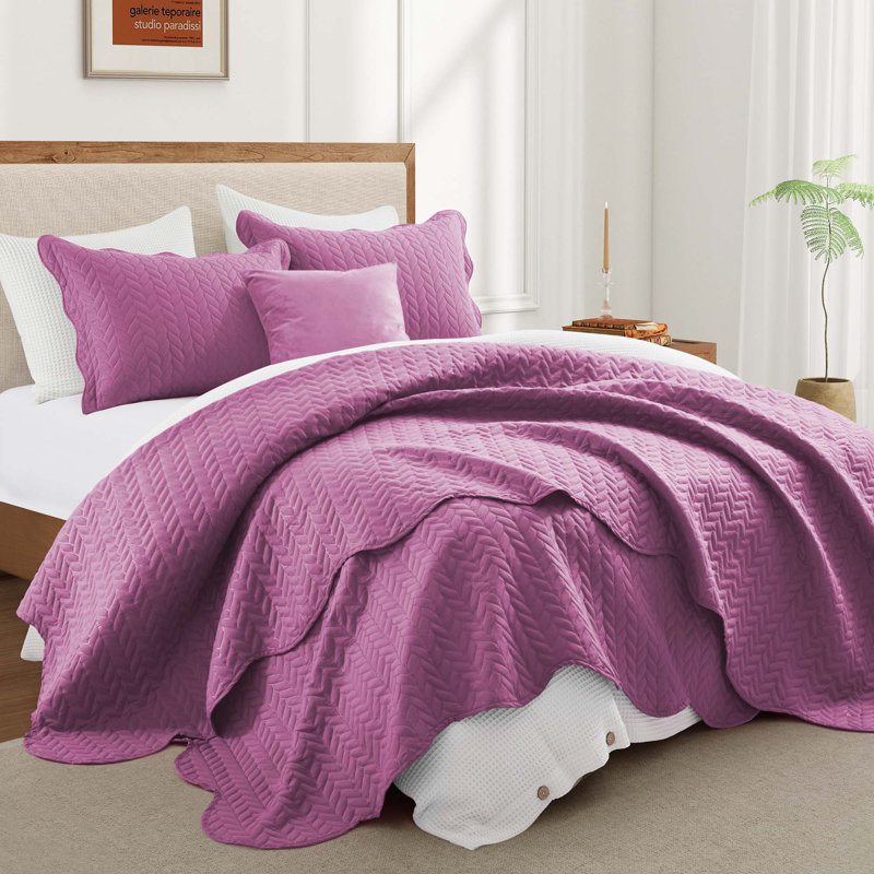 Embossed Microfiber Quilt Coverlet Set, Twin ( 66 Inc x 86 Inc ), Purple