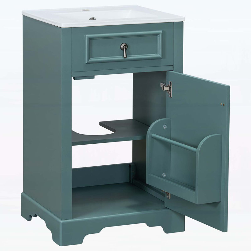 Meuble-lavabo de 20 pouces avec lavabo en céramique - idéal pour les petites salles de bain, Vert
