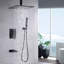 Système de douche moderne à fixation au plafond noir mat avec pomme de douche à haute pression, corps de valve à main, garniture brute et garniture inclus