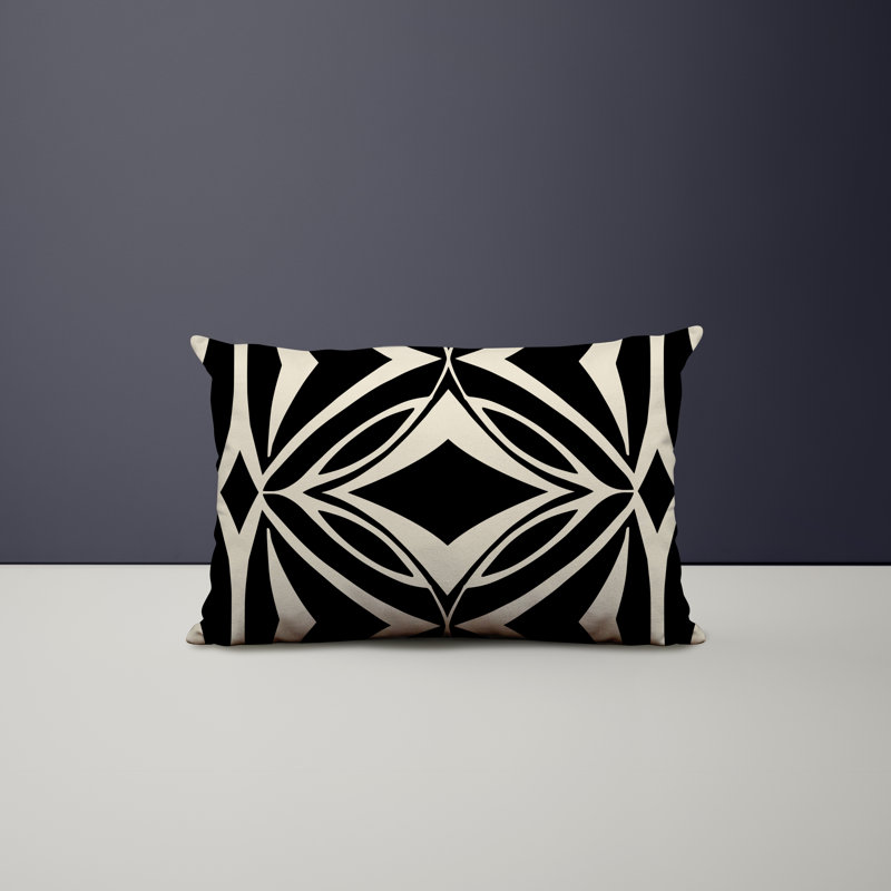 Polyester/Polyester Blend Lumbar Rectangular Indoor/Outdoor Pillow Cover & Insert, Black