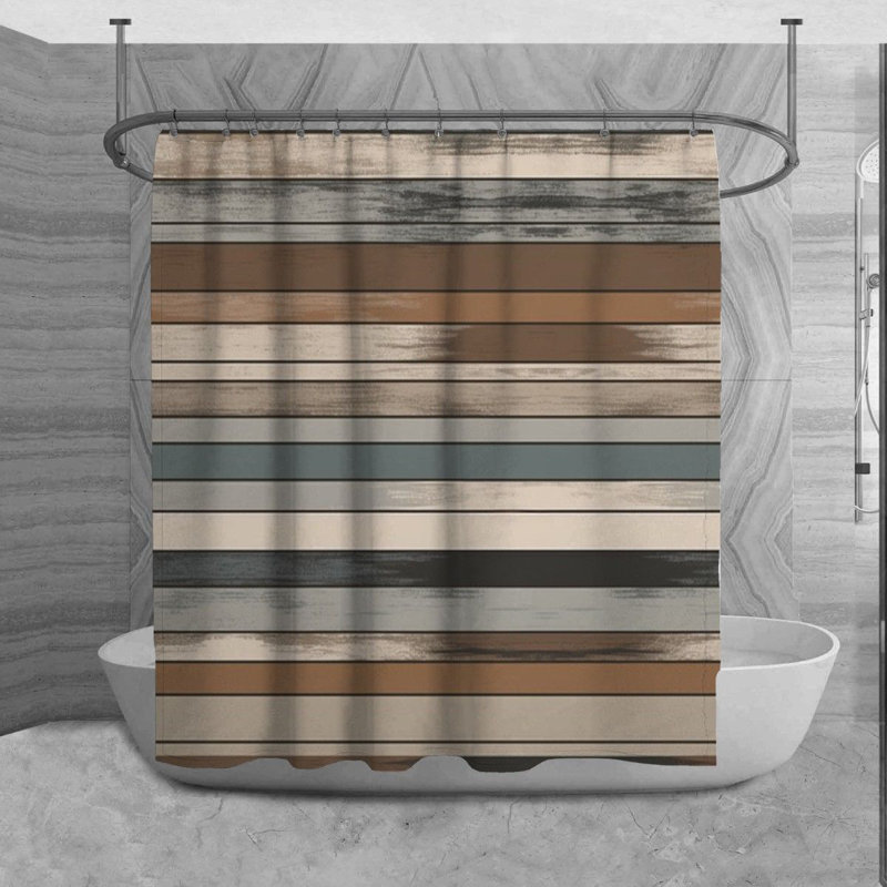 Rideau de douche à rayures Lazor, H 84 po x l 70 po, Brun / gris