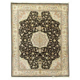 Hand Knotted Wool Area Rug in Black And Cream