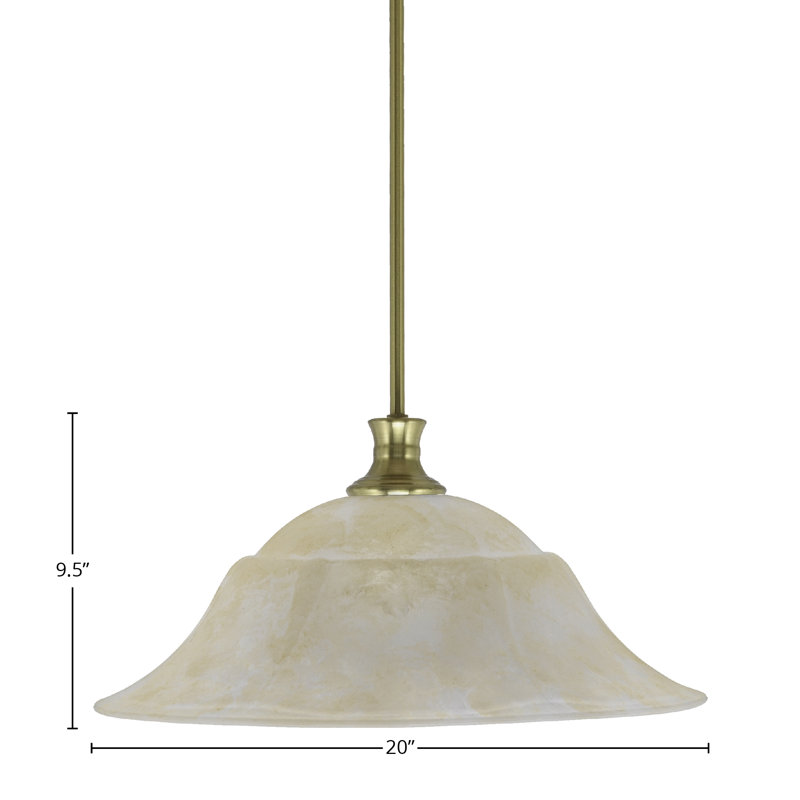 Luminaire suspendu suspendu avec tige en verre marbré de 20 po, Laiton New Age