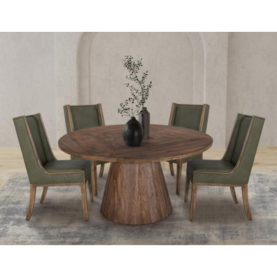 Balam, Round Dining Table With 4 Upholstered Chair In Green