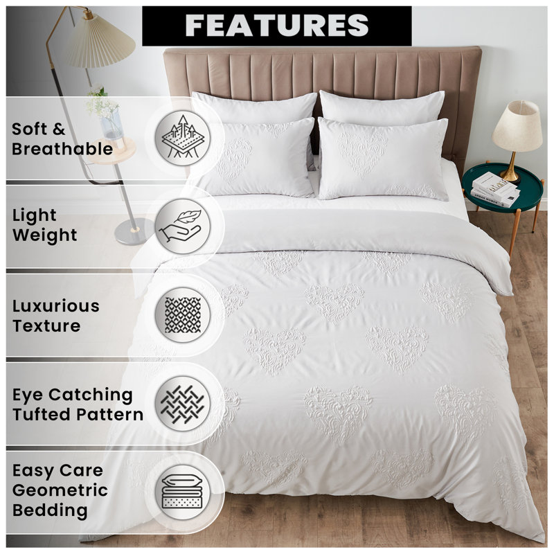 Polyester Geometric Duvet Cover with Pillowcases, 135 x 200 cm, White