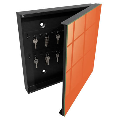 Key box, Opens to the right, 30x30x5, Black, Orange color without patterns, uniform surface, 