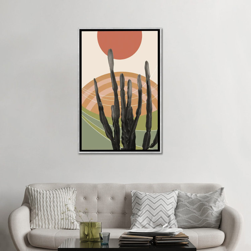 Cactus dans le désert III - reproduction d'art murale - toile encadrée, H 48 po x l 32 po, Argent argent