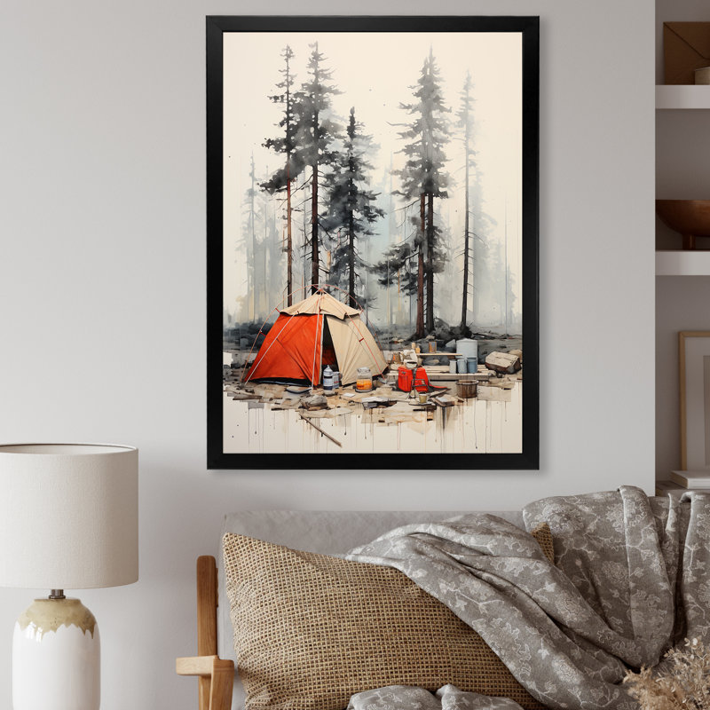 Minimalisme camping voyage collage I - impression, Cadre simple noir, H 32 po x l 16 po x P 1 po