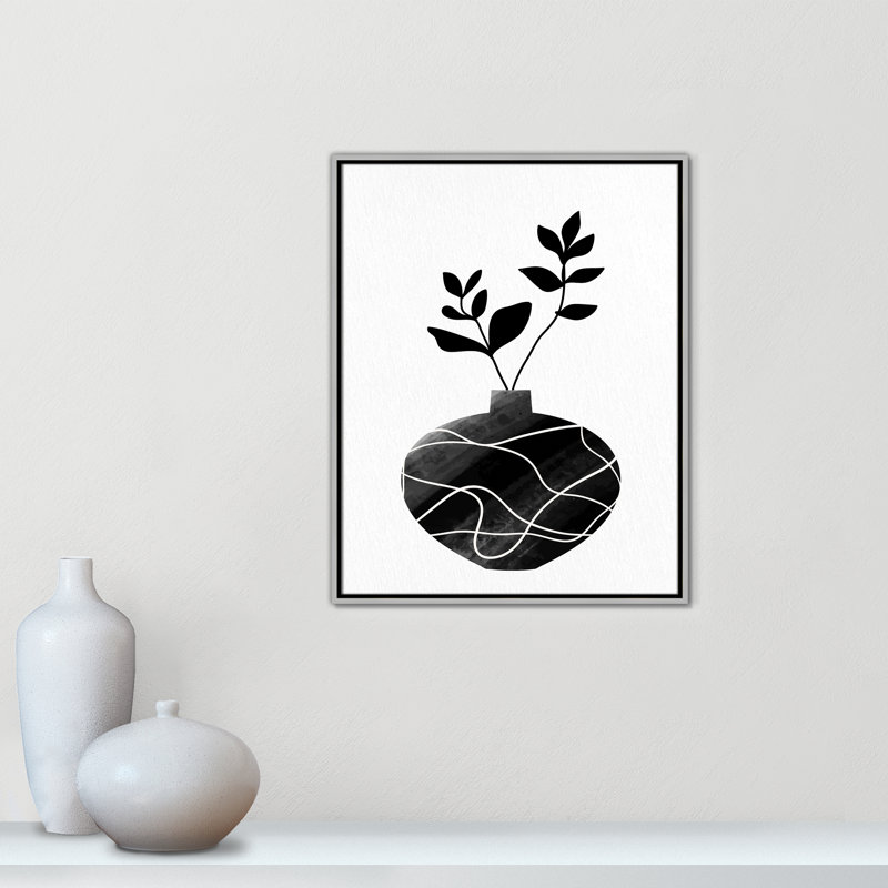 «Black Vase I Print» par Kimberly Allen, Toile argentée avec cadre flottant, Pas de tapis, H 29,5 po x l 23,5 po x P 2 po